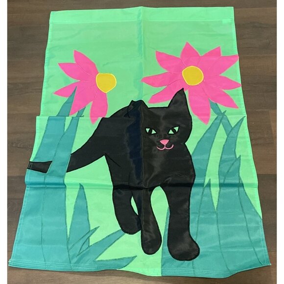 Vintage Go Fly A Kite‎ Decorative Garden Black Cat Kitten Flag Nylon 41” X 27” - Picture 1 of 3